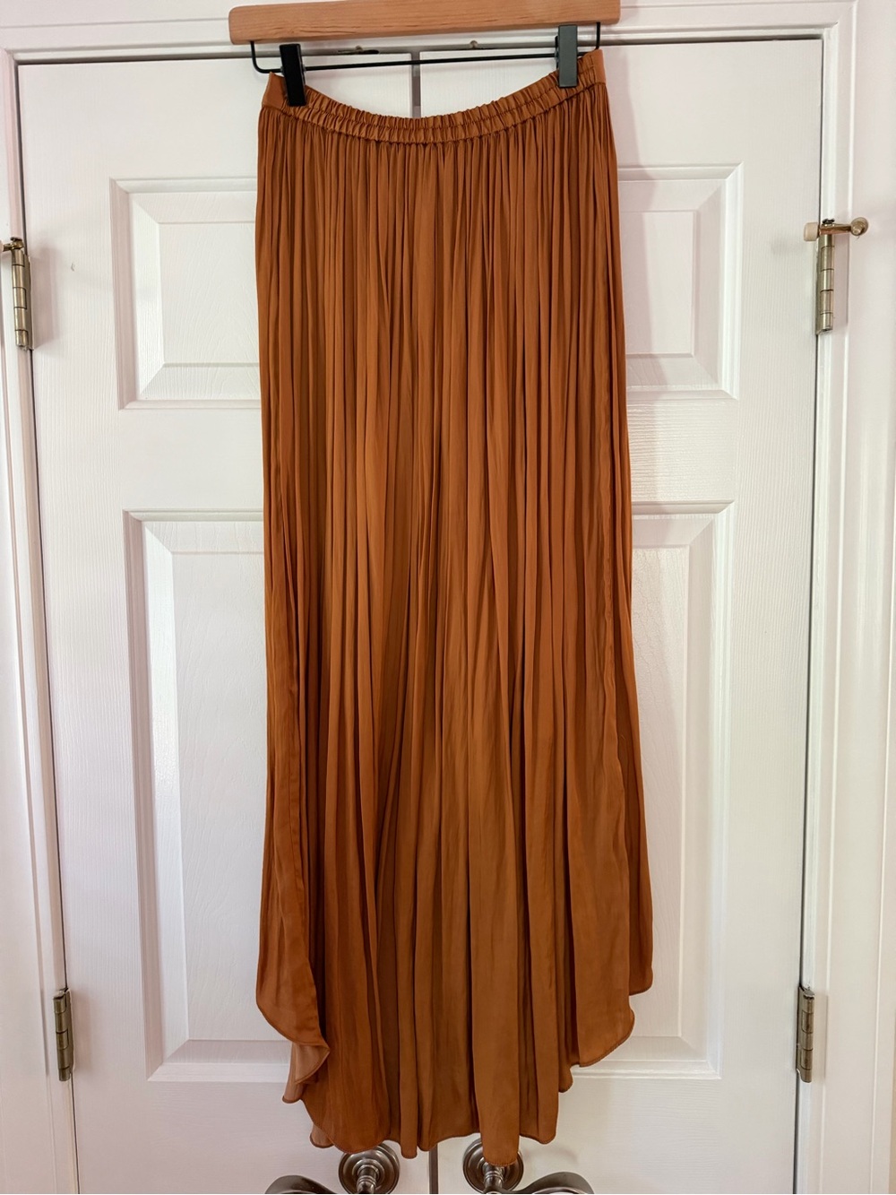 Anthropologie High-Low Pleated Maxi Skirt in Burnt Orange - Picture 2 of 4